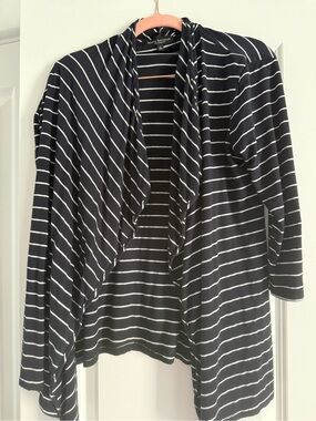 Green Envelope Navy & White Striped Open Cardigan